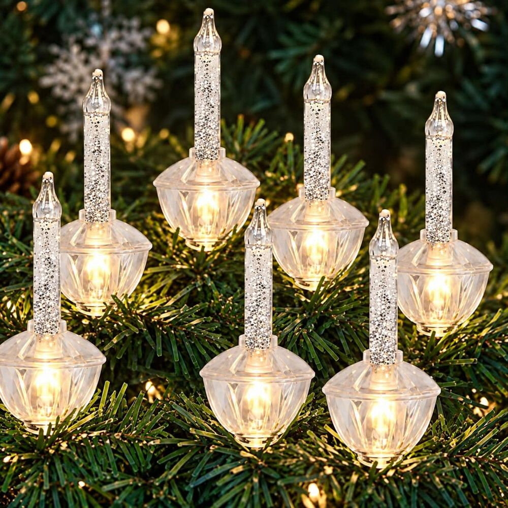 Holiday Bright Lights Old Fashioned Bubble Lights 7 Silver Glitter Christmas NOS
